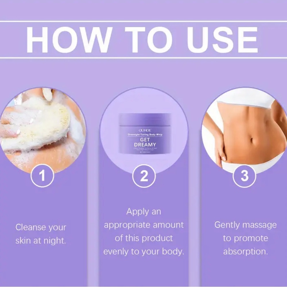 🎄🎄 3/$10 ⛄️☃️ NIB Get Dreamy Overnight Toning Whip reduces the look of cellulite - Picture 2 of 5